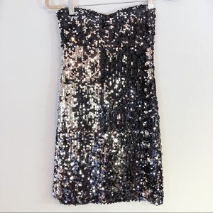 Arden B dress black full sequin strapless tube Sm